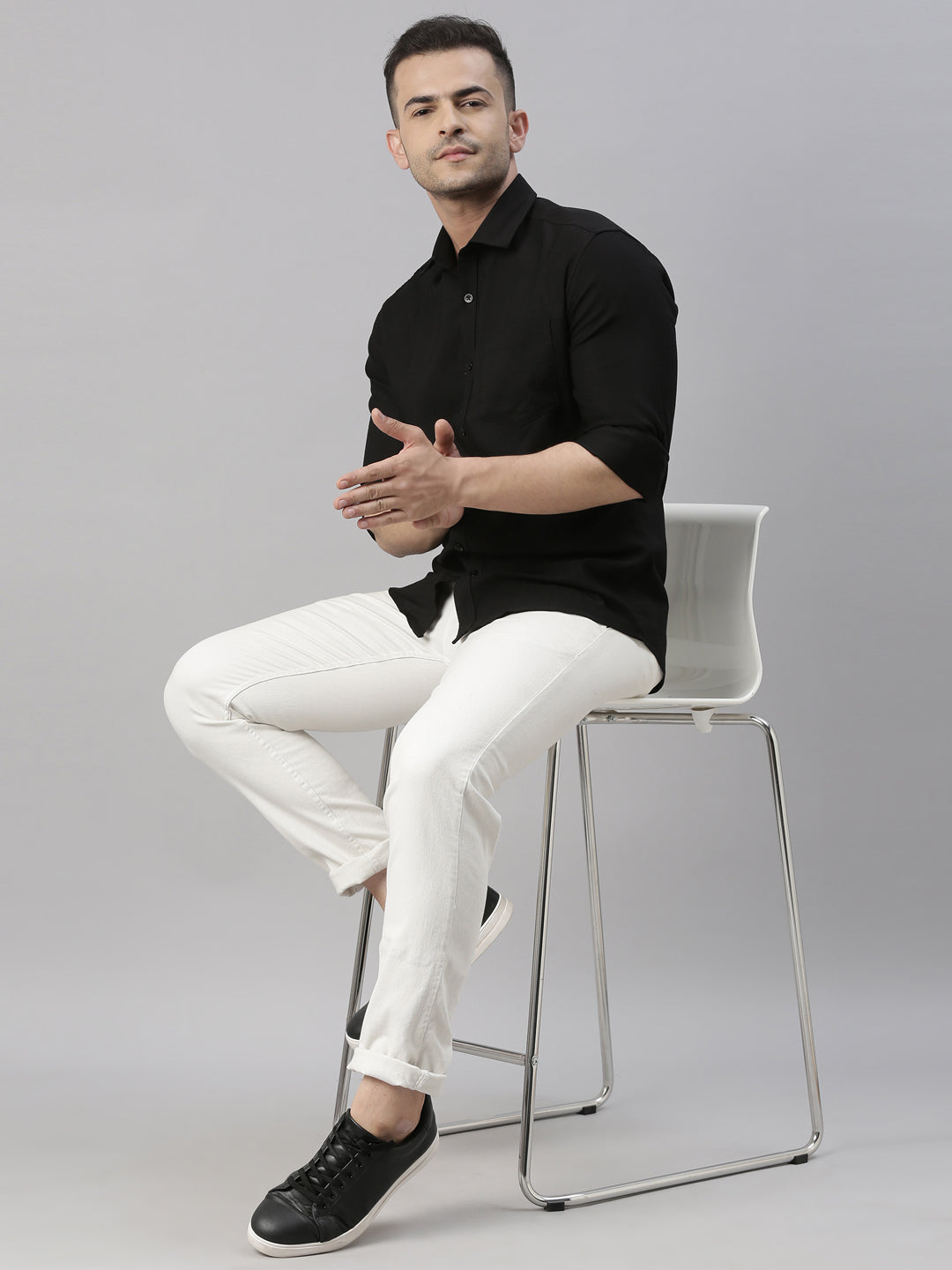 Black Solid Casual Shirt Solid Shirt Bushirt