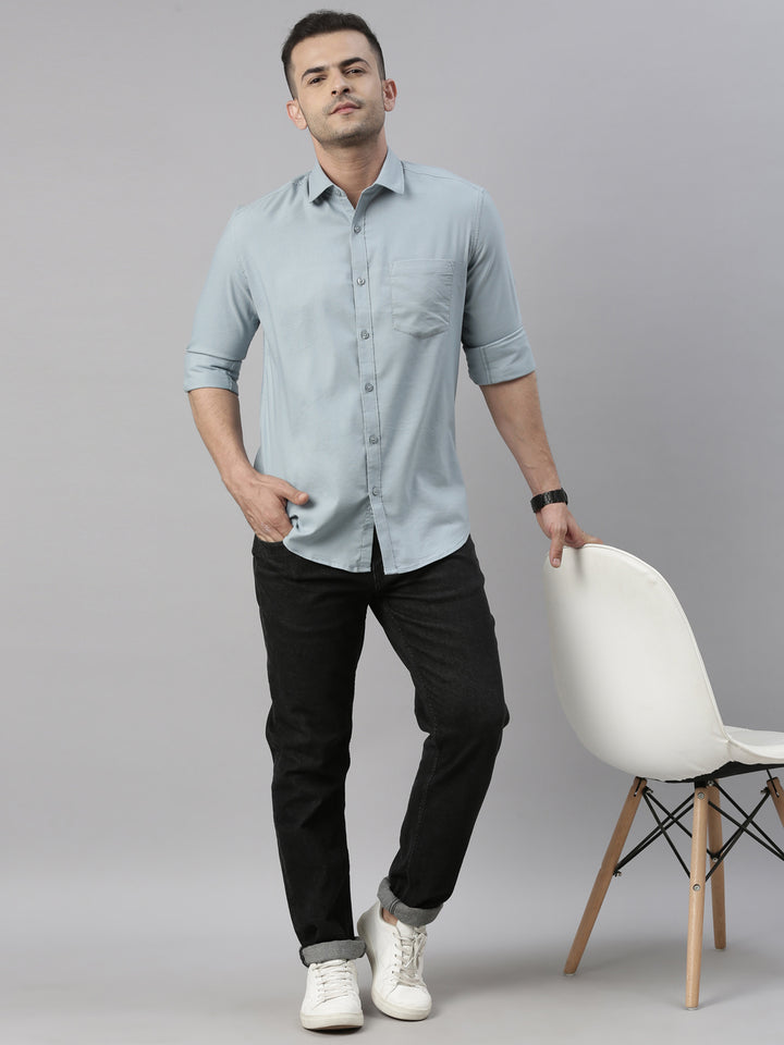 Steel Blue Solid Casual Shirt Solid Shirt Bushirt
