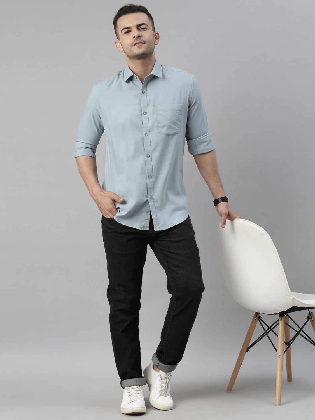 Steel Blue Solid Casual Shirt Solid Shirt Bushirt