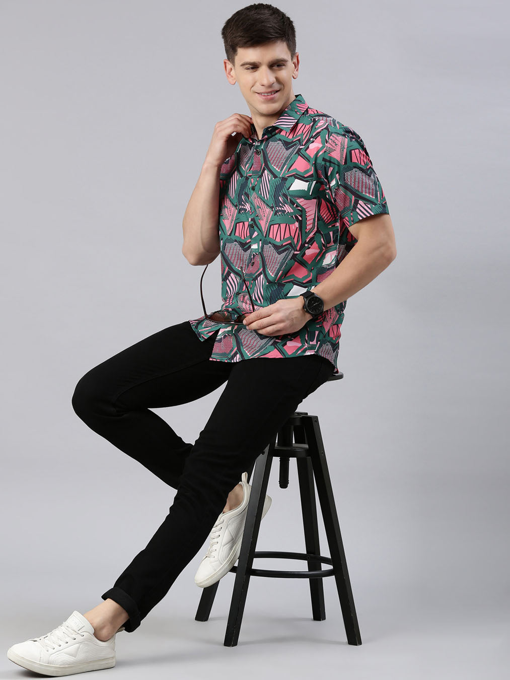 Abstract Green Shirt Printed Shirt Bushirt