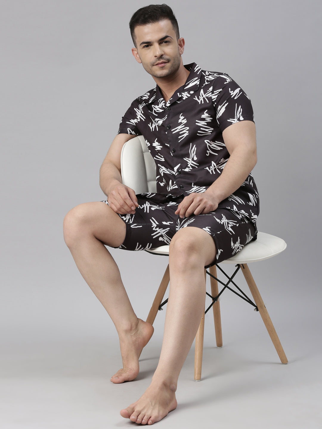 Scribble Black Night Suits Co-Ords Bushirt