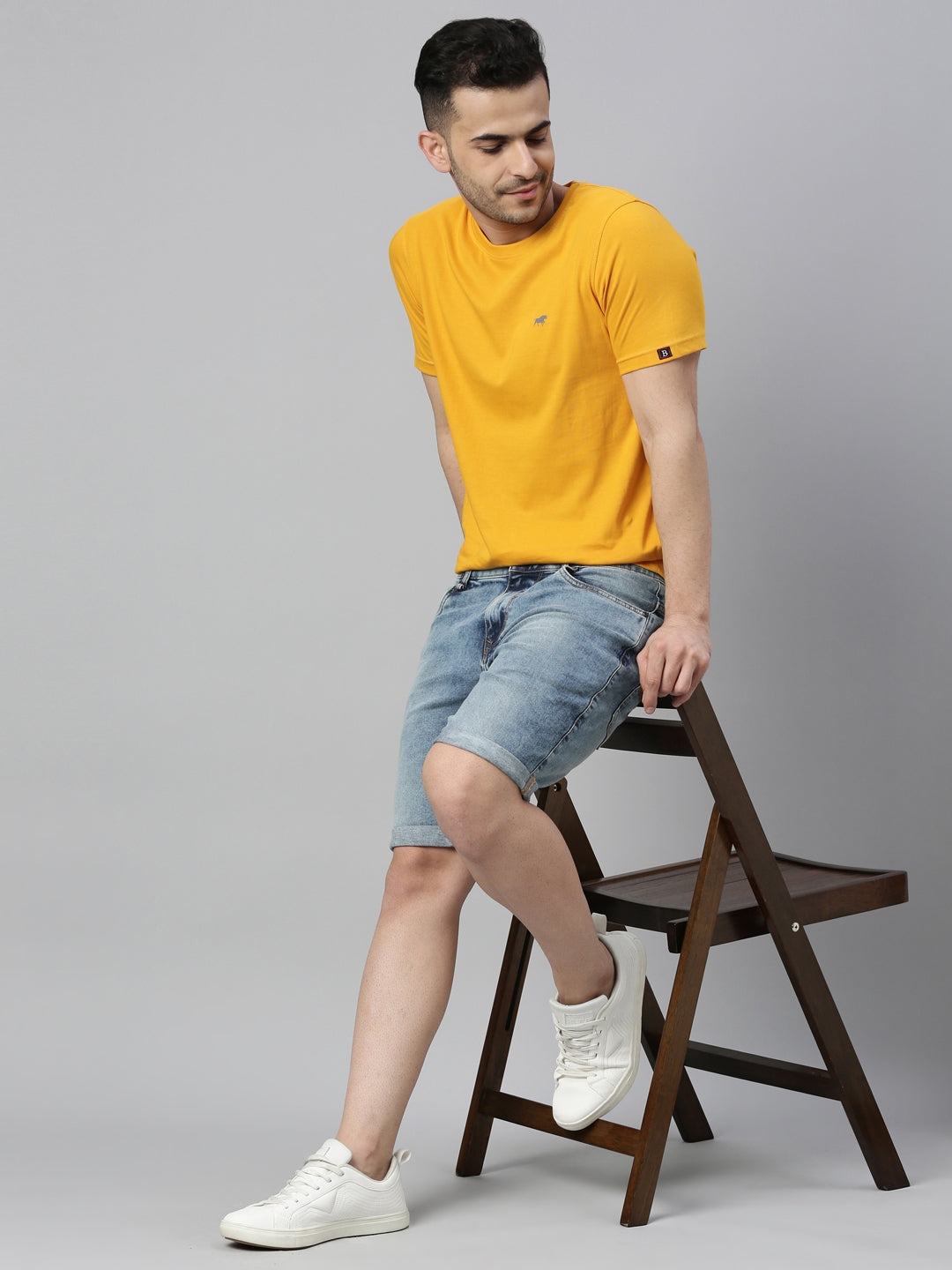 Mustard Solid Half Sleeves T-Shirt Plain T-Shirts Bushirt   