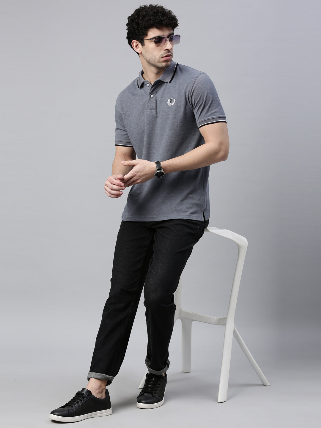 Grey Mélange Tipped Polo T-Shirt Polo Tees Bushirt