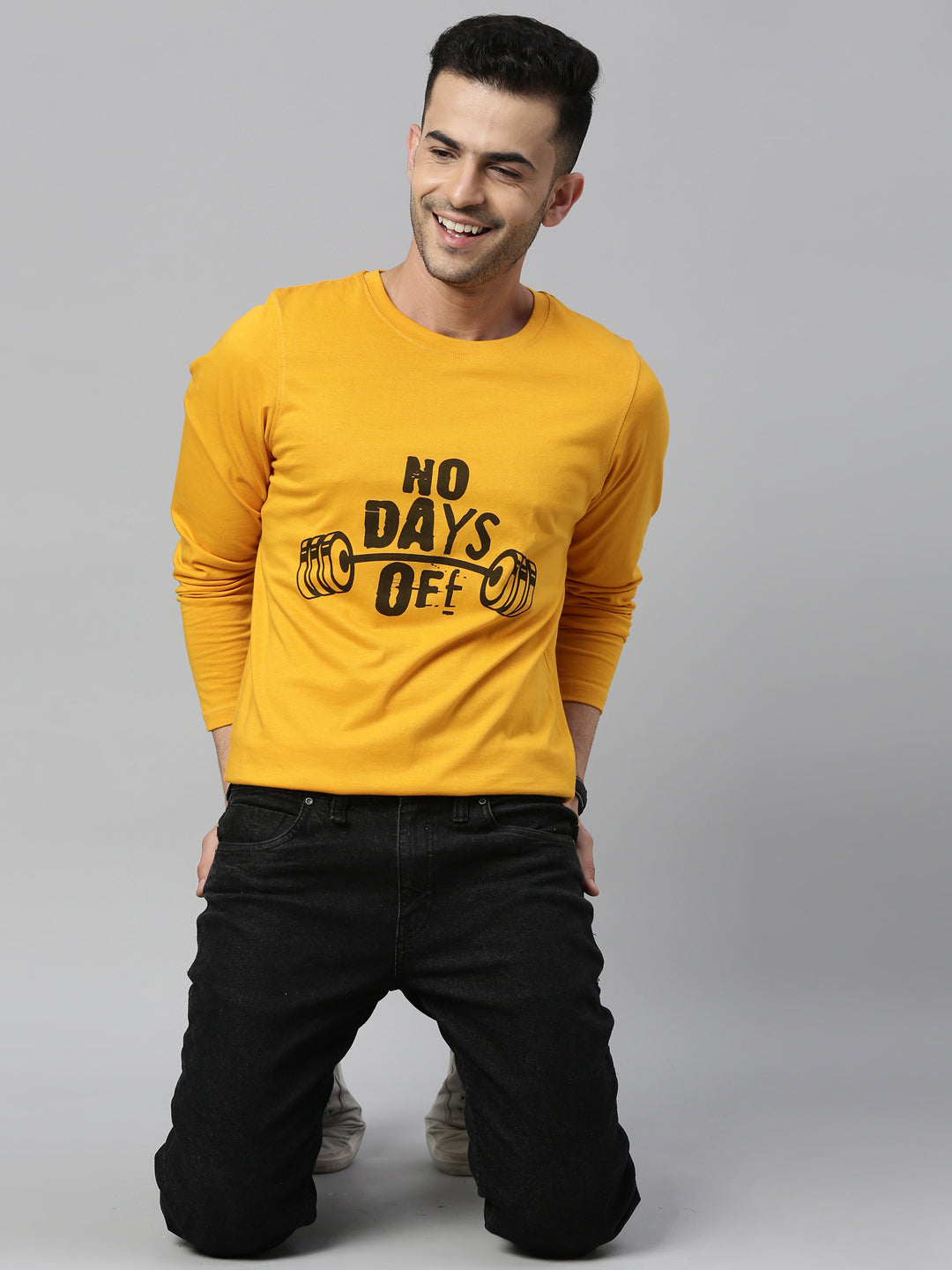 No Day Off Mustard Full Sleeves T Shirt Full Sleeves Bushirt