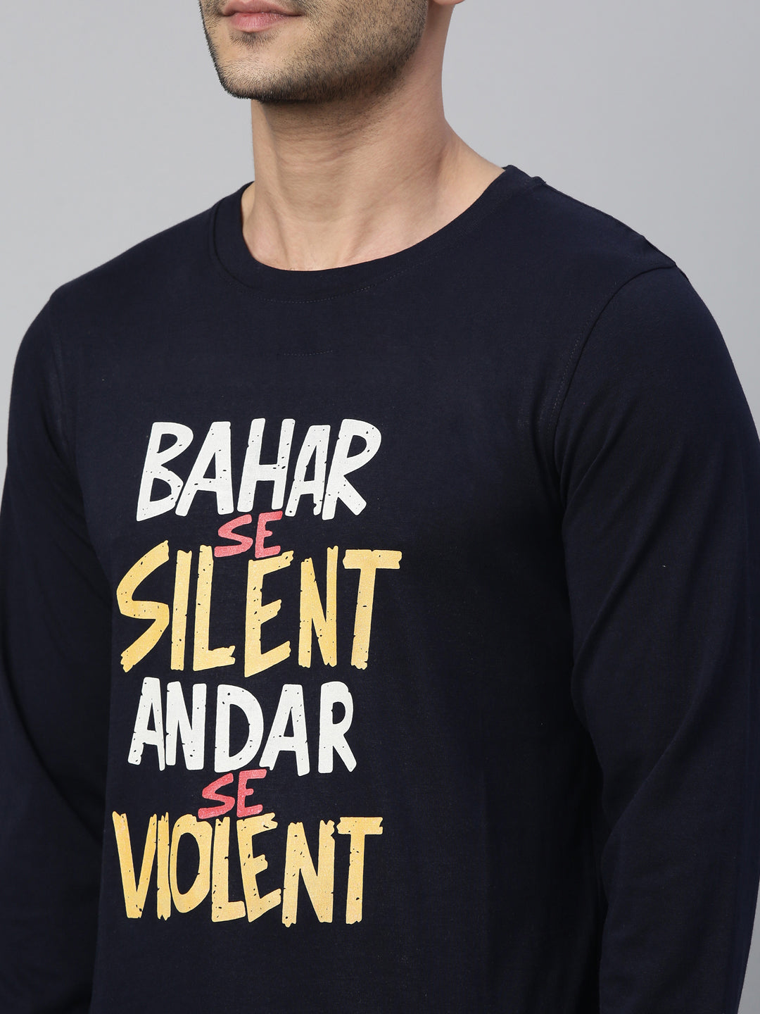 Bahar Se Silent Navy Blue Full Sleeves T Shirt Full Sleeves Bushirt