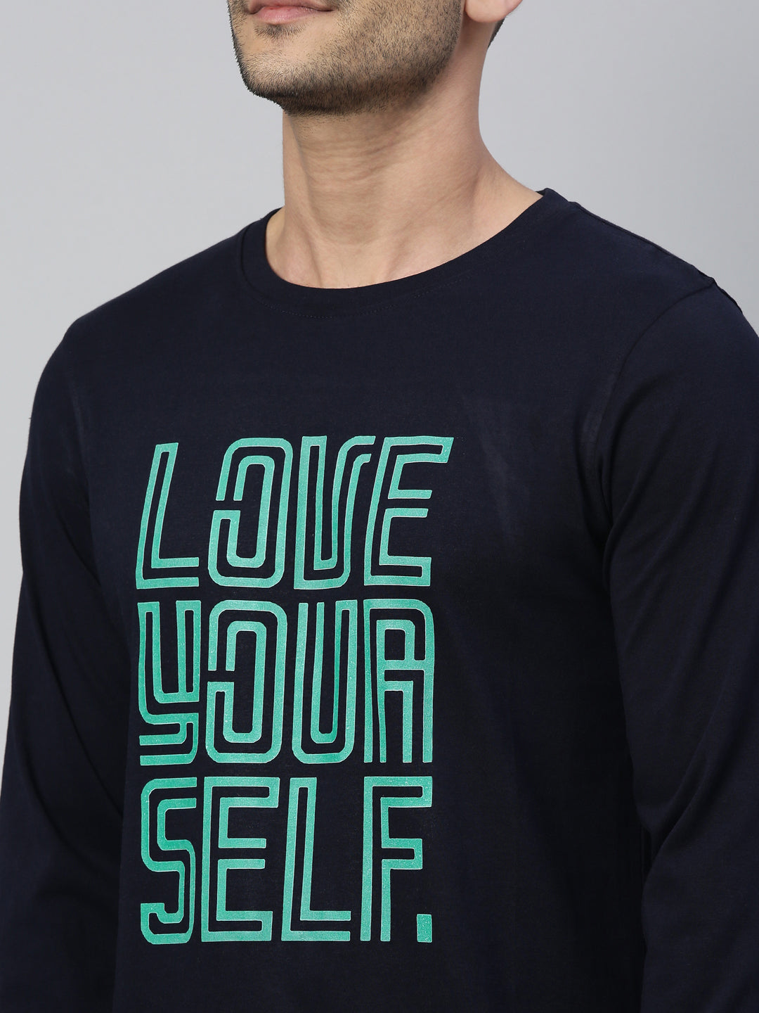 Love Ur Self Navy Blue Full Sleeves T Shirt Full Sleeves Bushirt