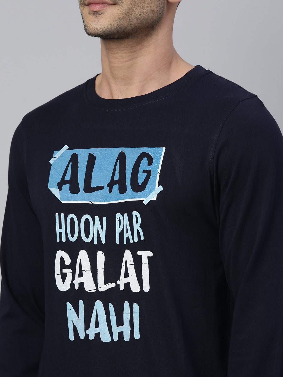 Alag Hoon Par Navy Blue Full Sleeves T Shirt Full Sleeves Bushirt