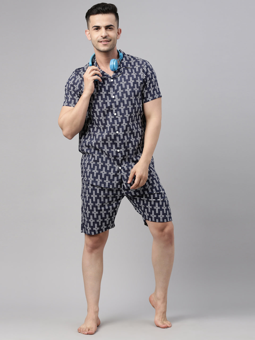 Printed Navy Blue Co-Ords Co-Ords Bushirt