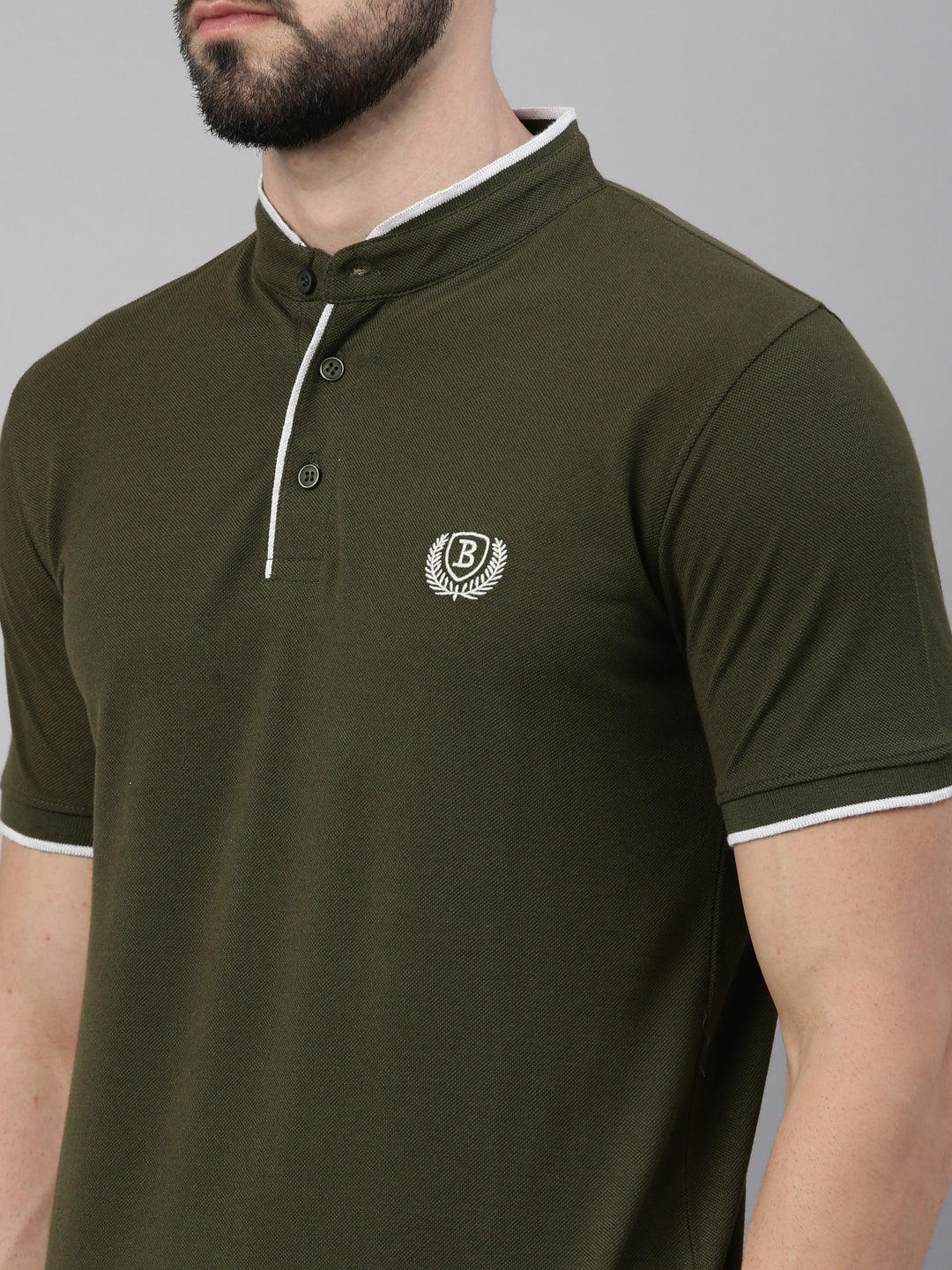 Olive Chinese Collar Polo T-Shirt Polo Tees Bushirt