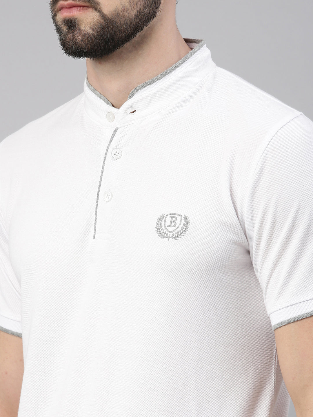 White Chinese Collar polo T-Shirt Polo Tees Bushirt