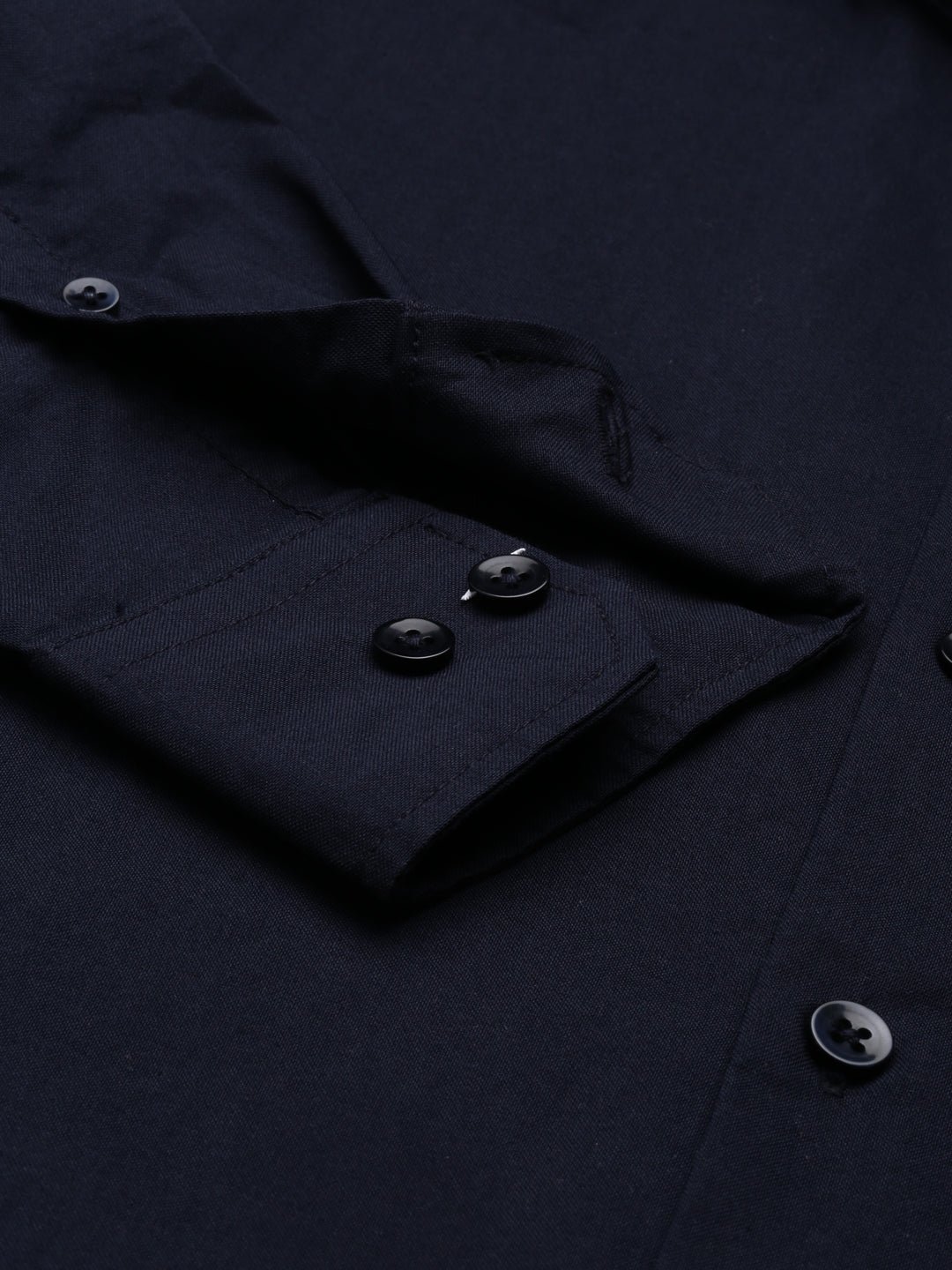 Navy Blue Chinese Collar Casual Shirt Solid Shirt Bushirt