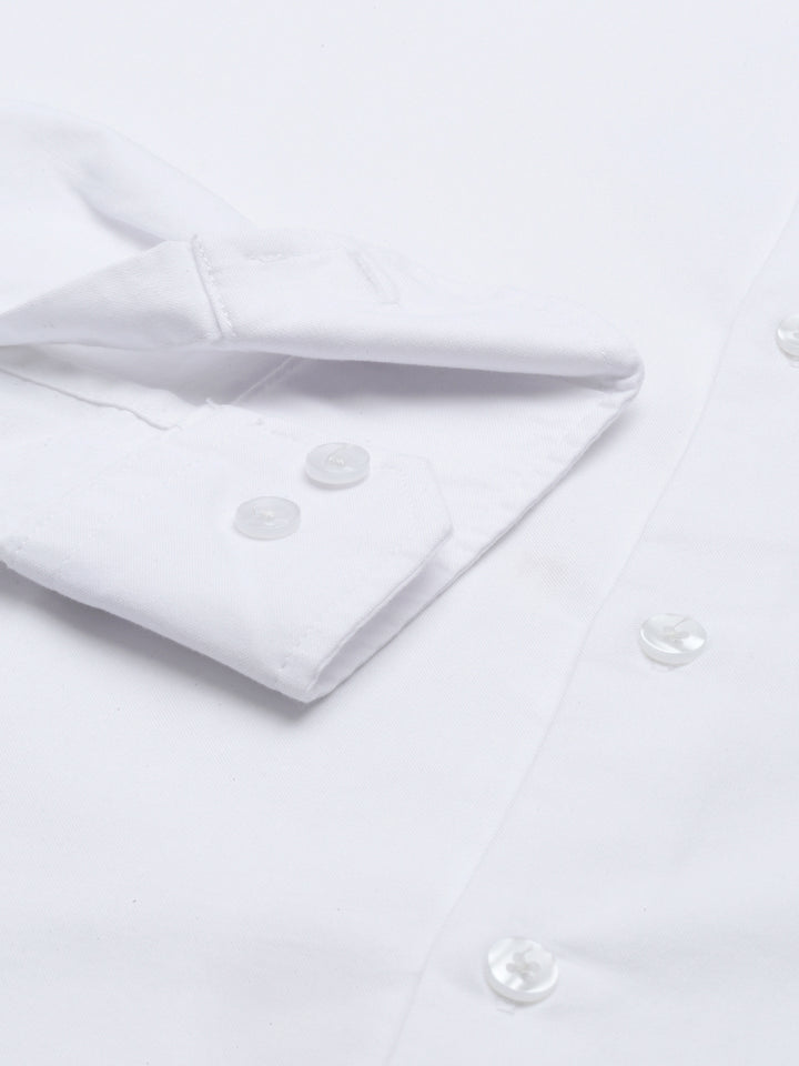 White Chinese Collar Casual Shirt Solid Shirt Bushirt