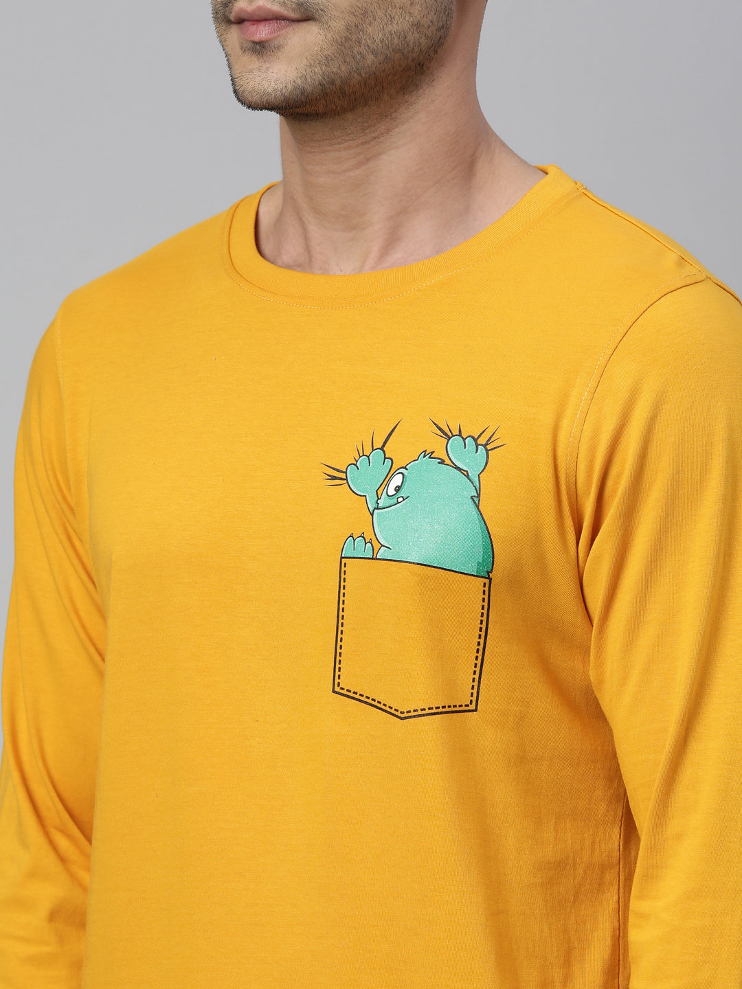 Dragon Pocket Mustard Full Sleeves T Shirt Full Sleeves Bushirt   