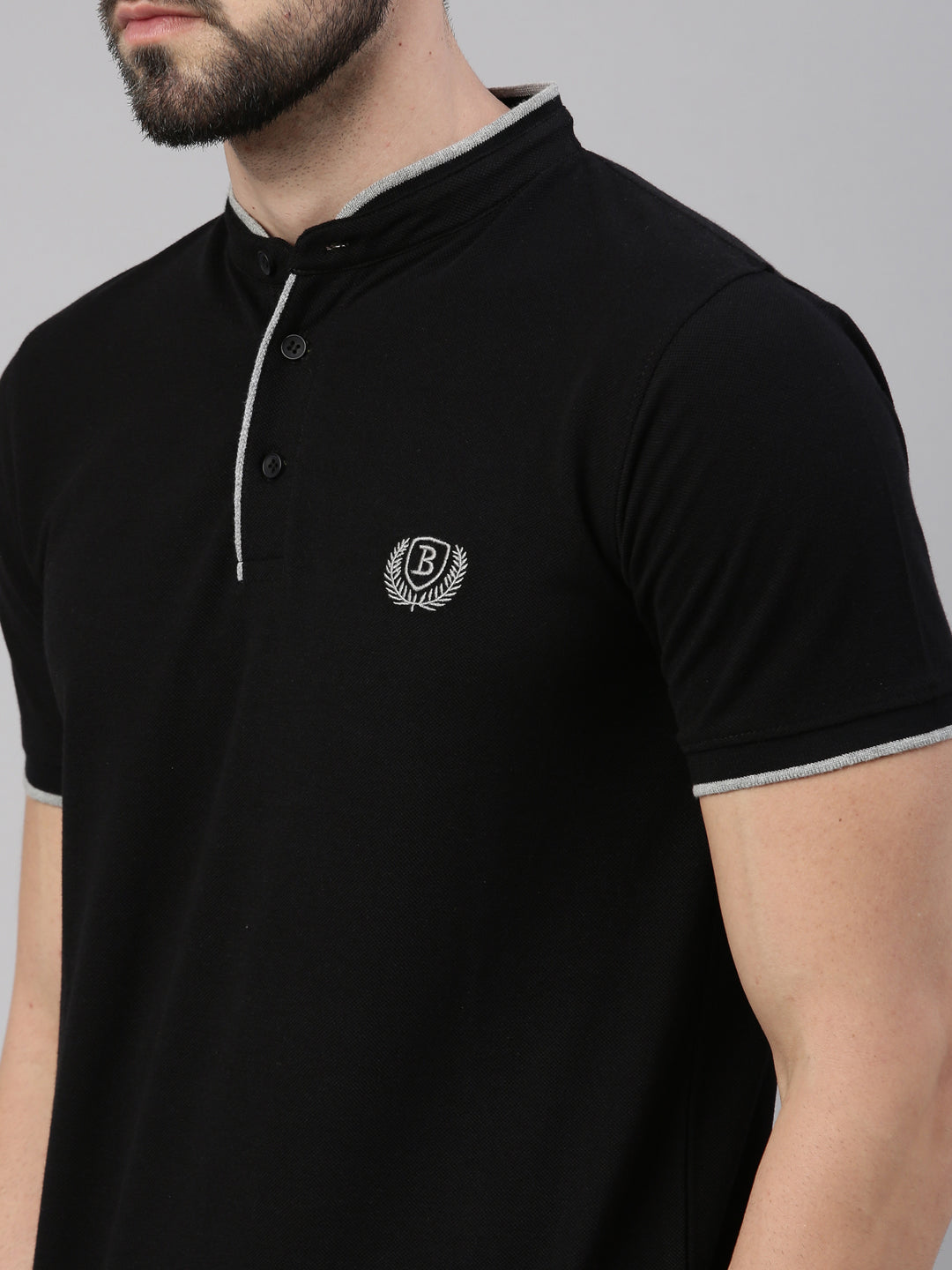Black Chinese Collar Polo T-shirt Polo Tees Bushirt