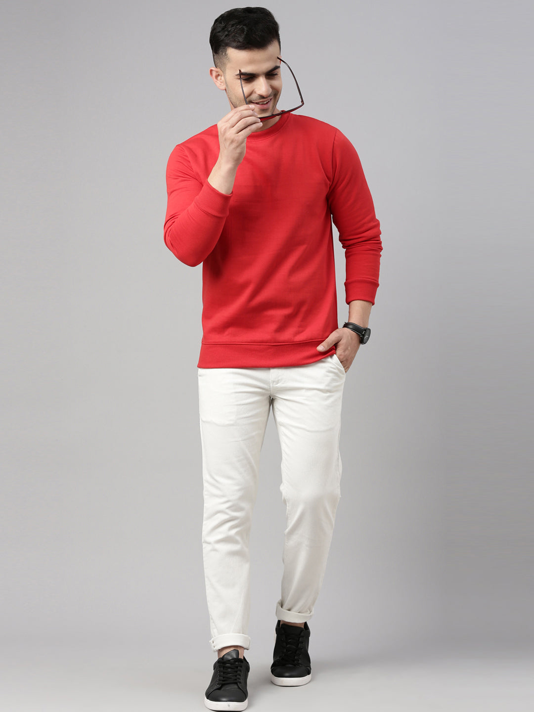 Red Solid Sweatshirt Sweatshirt Bushirt