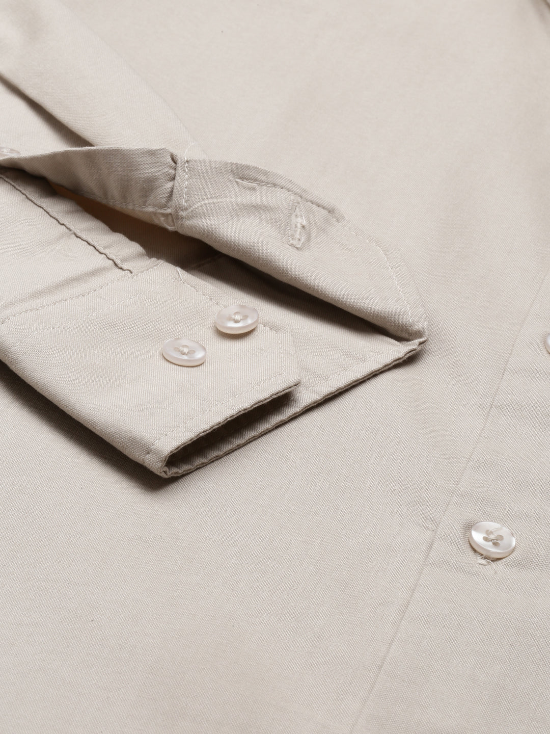 Beige Chinese Collar Casual Shirt Solid Shirt Bushirt