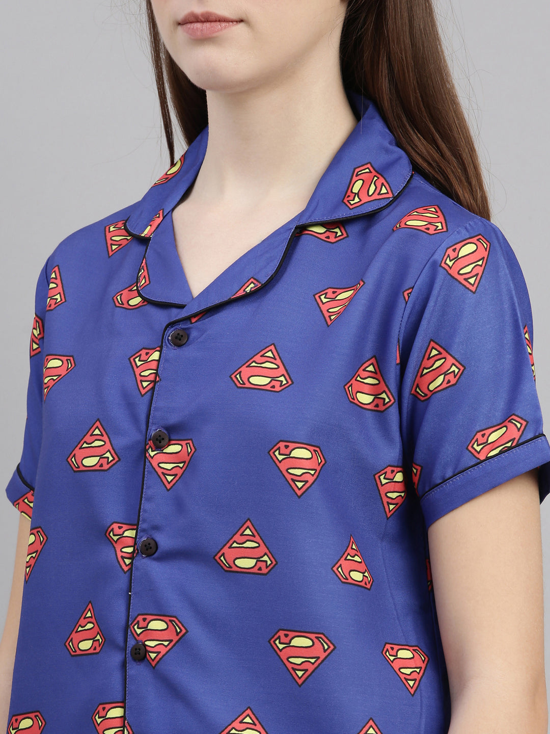 Super Man Royal Blue Women's Night Suits Women's Night Suit Bushirt