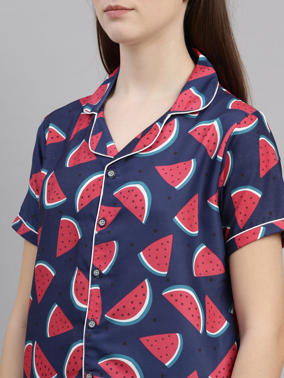 Water Melon Blue Women's Night Suits Bushirt