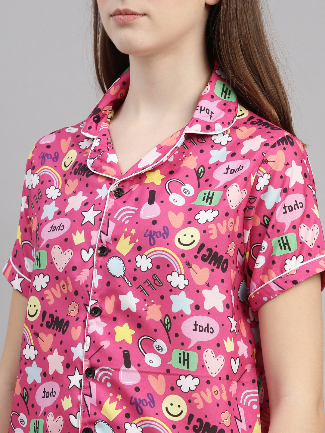 Love Chat Dark Pink Women's Night Suit Women's Night Suit Bushirt