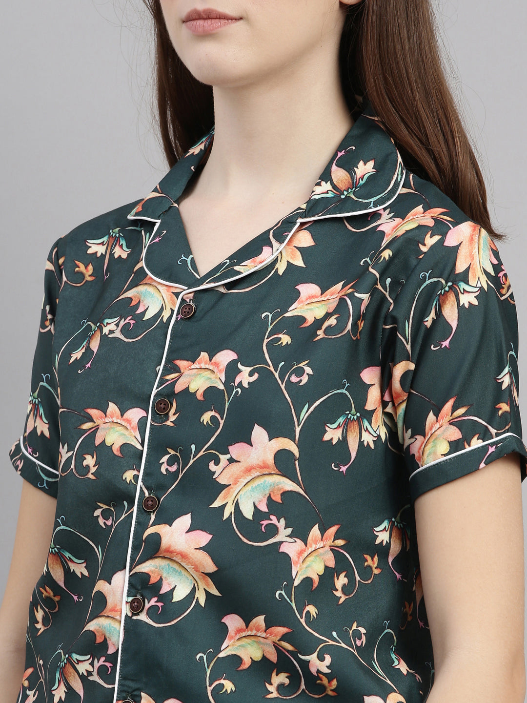 Floral Green Women's Night Suits Women's Night Suit Bushirt