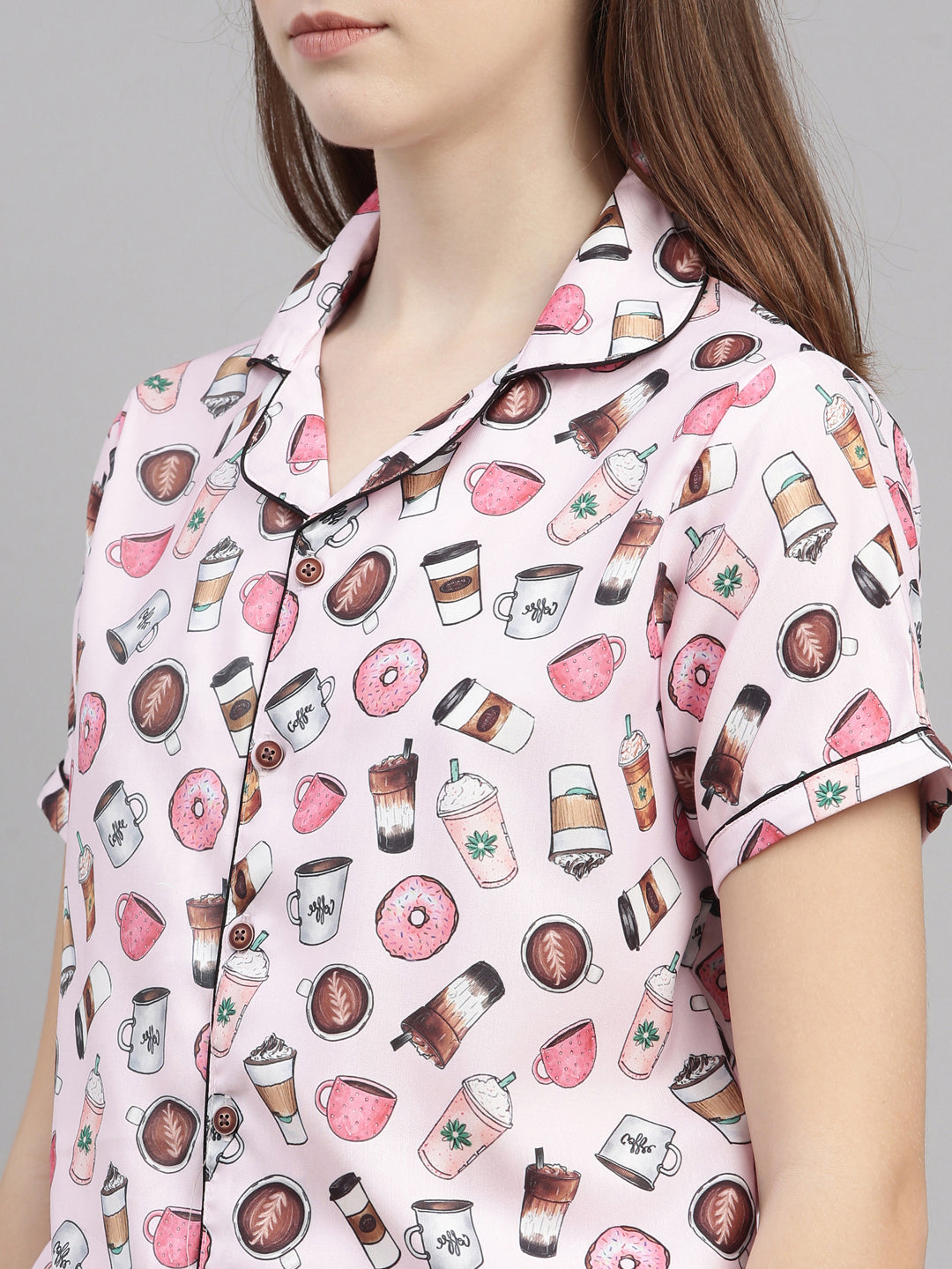Doughnuts Light Pink Women's Night Suits Women's Night Suit Bushirt