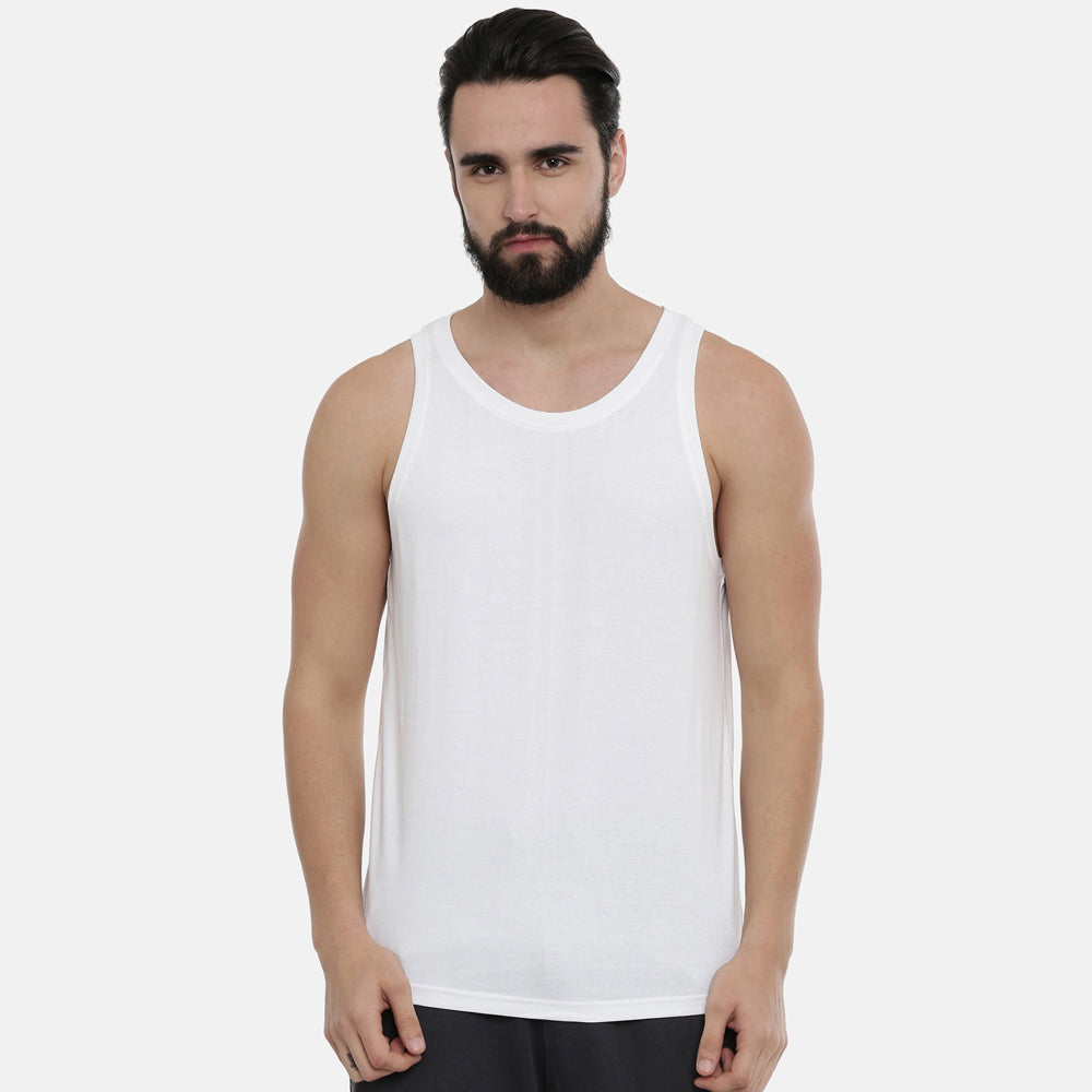 White Sleeveless T-Shirt Vest Bushirt