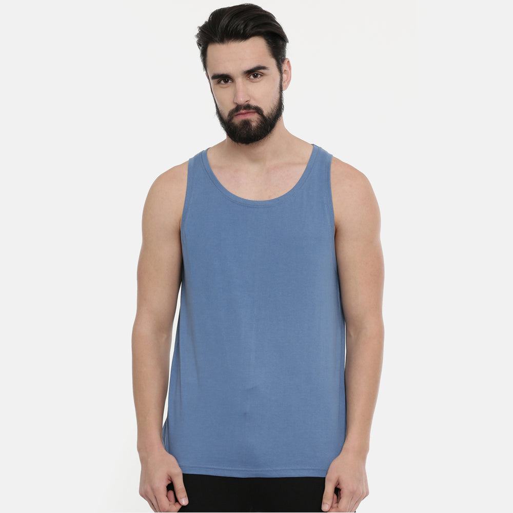 Turquoise Blue Sleeveless T-Shirt Vest Bushirt