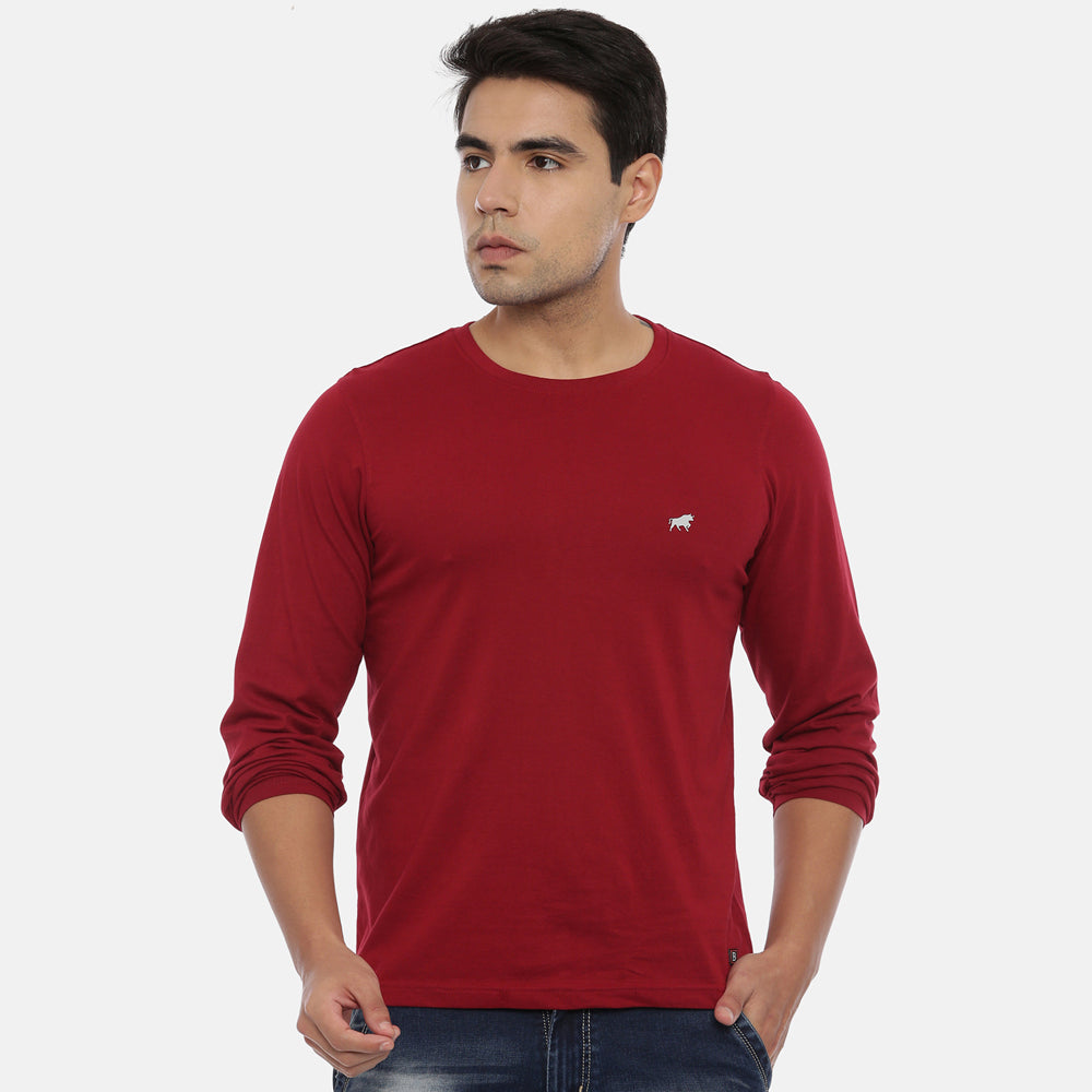 Maroon Full Sleeves Solid T-Shirt Full Sleeves Bushirt