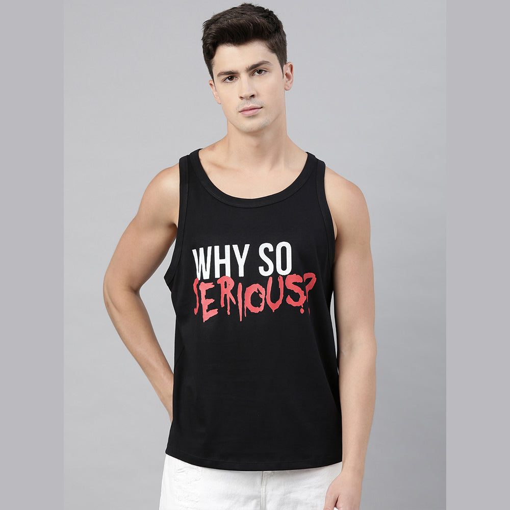 Why So Serious Black Sleeveless T-Shirt Vest Bushirt