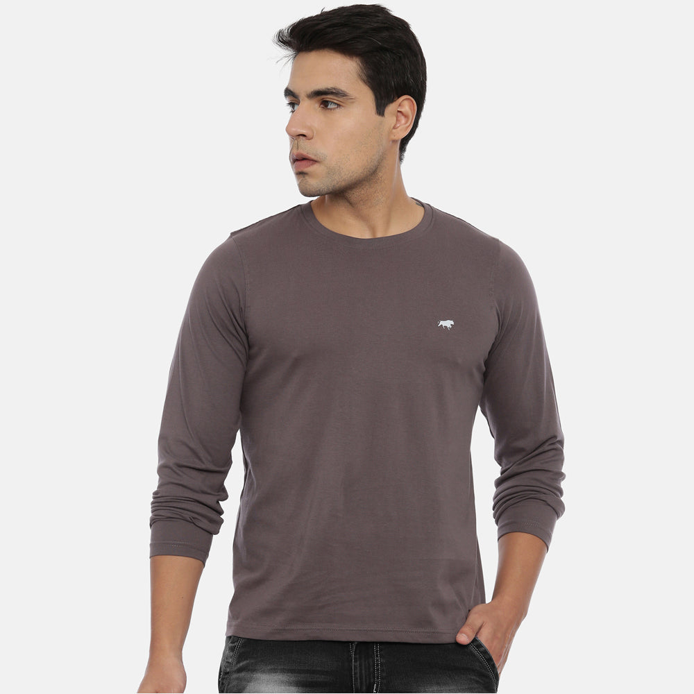 Pebble Grey Full Sleeves Solid T-Shirt Full Sleeves Bushirt