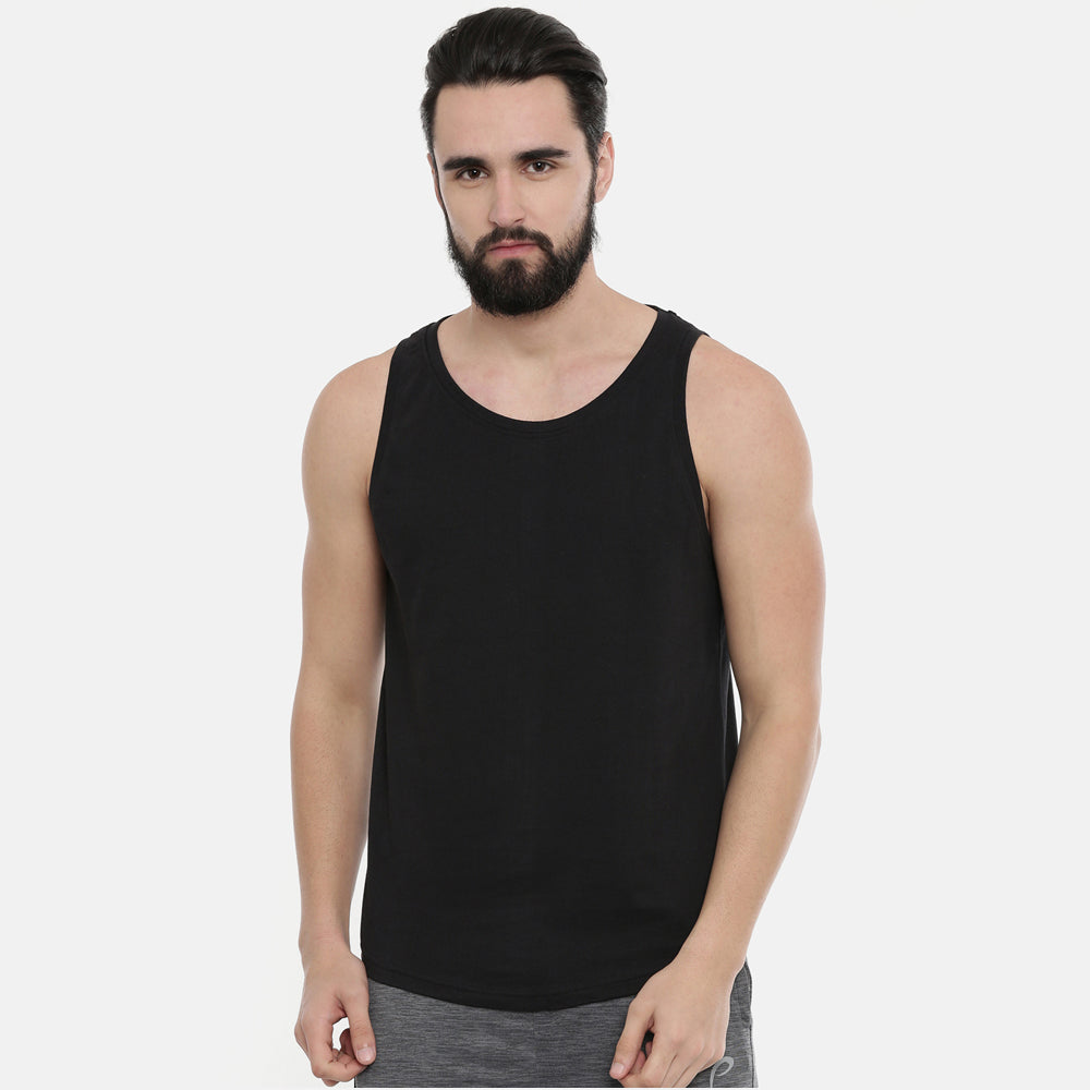 Black Sleeveless T-Shirt Vest Bushirt