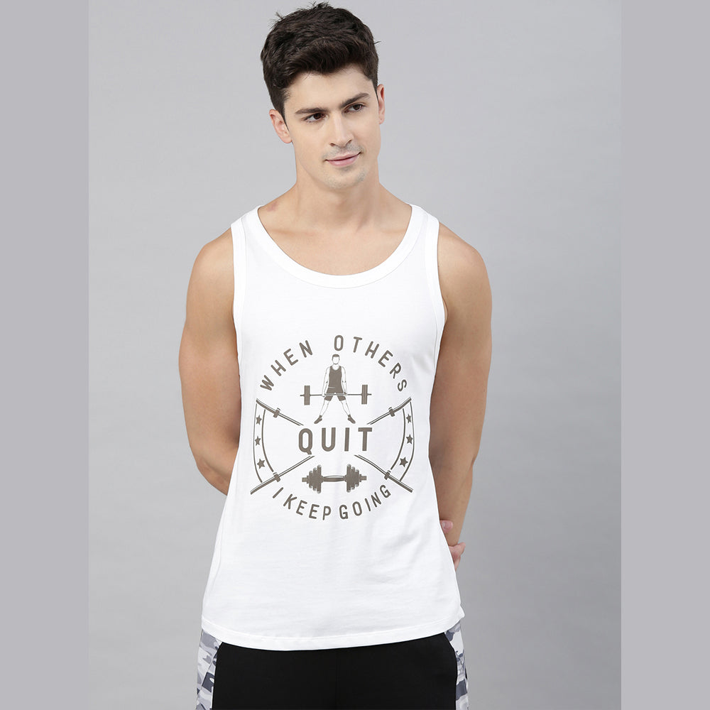 Quit White Sleeveless T-Shirt Vest Bushirt