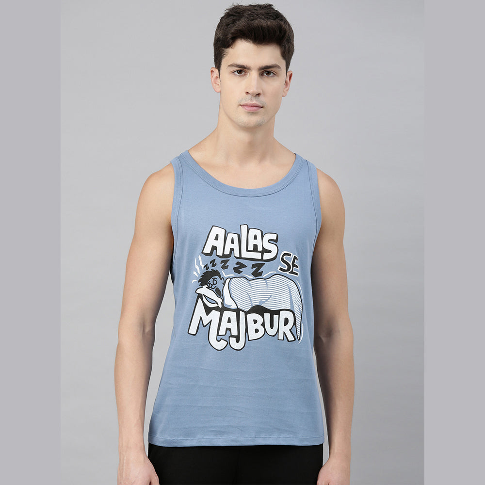 Aalas Majbor Turquoise Blue Sleeveless T-Shirt Vest Bushirt