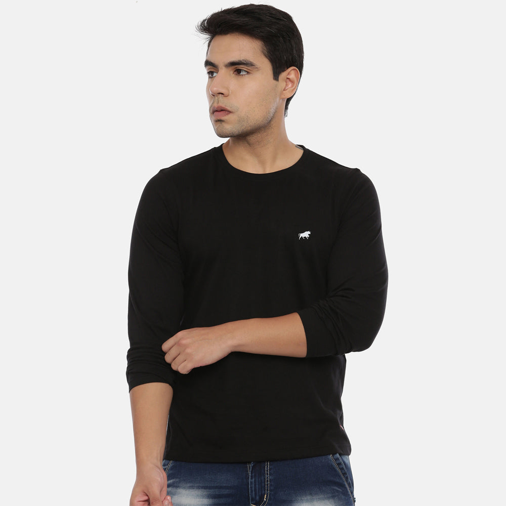 Black Full Sleeves Solid T-Shirt Full Sleeves Bushirt