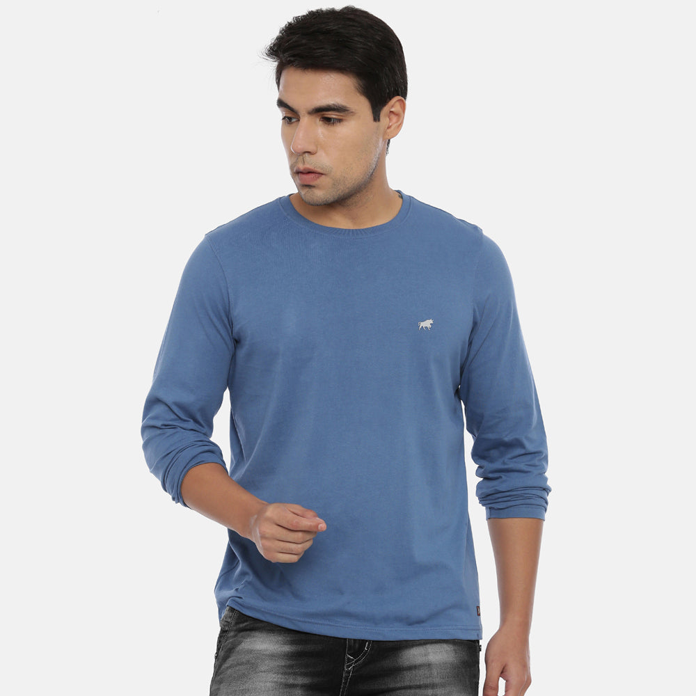 Turquoise Blue Full Sleeves Solid T-Shirt Full Sleeves Bushirt