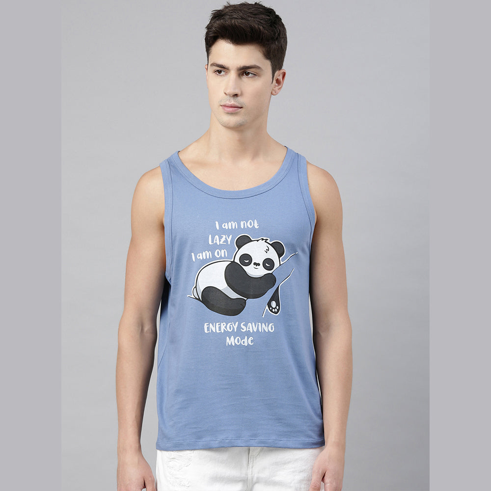 Iam Not lazy Turquoise Blue Sleeveless T-Shirt Vest Bushirt