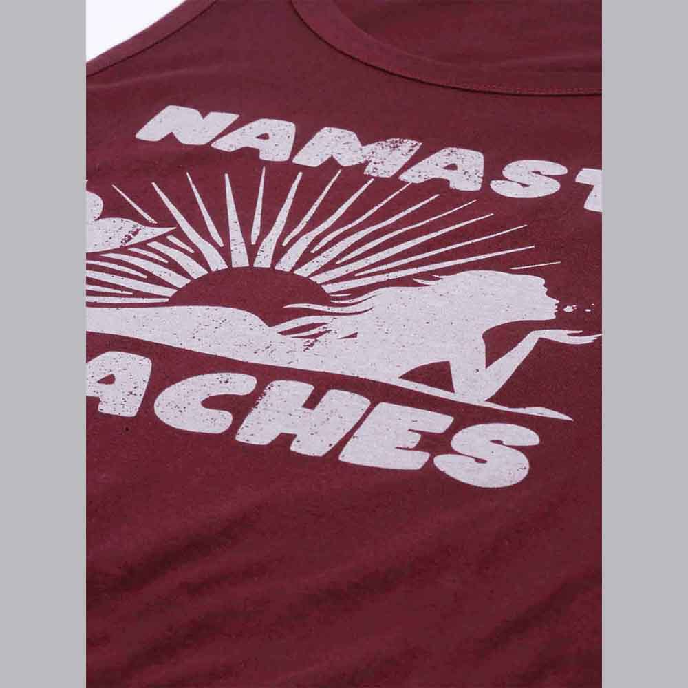 Namaste Beaches Maroon Sleeveless T-Shirt Vest Bushirt