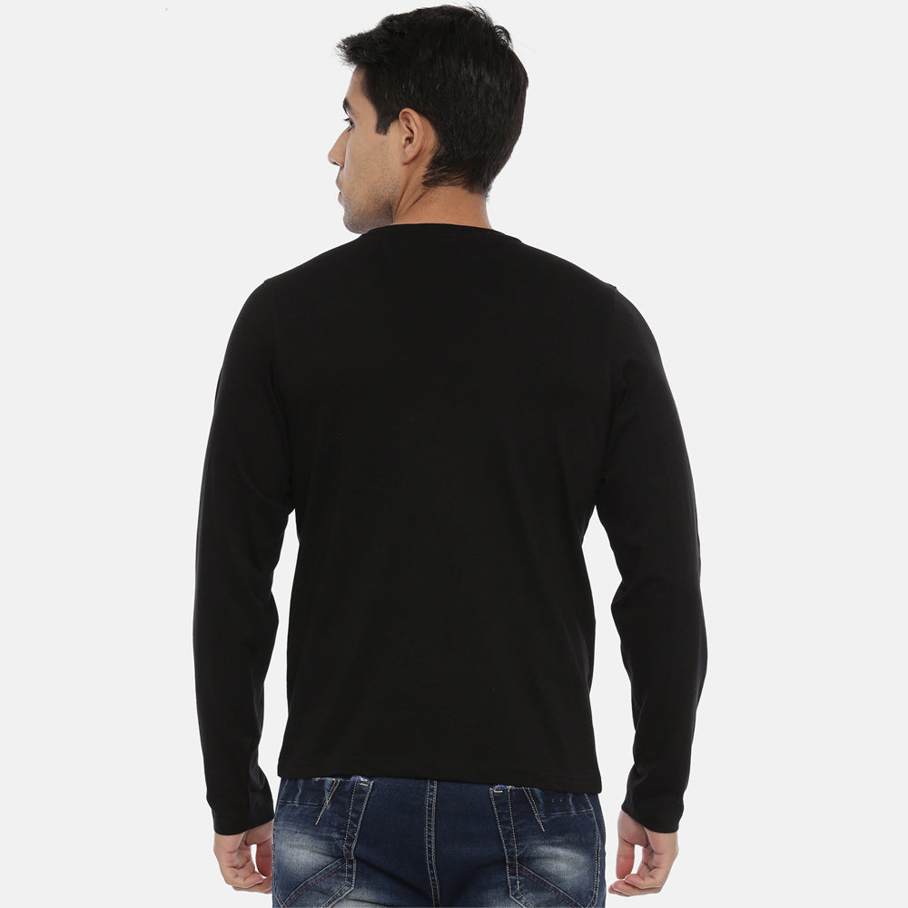 Black Full Sleeves Solid T-Shirt Full Sleeves Bushirt