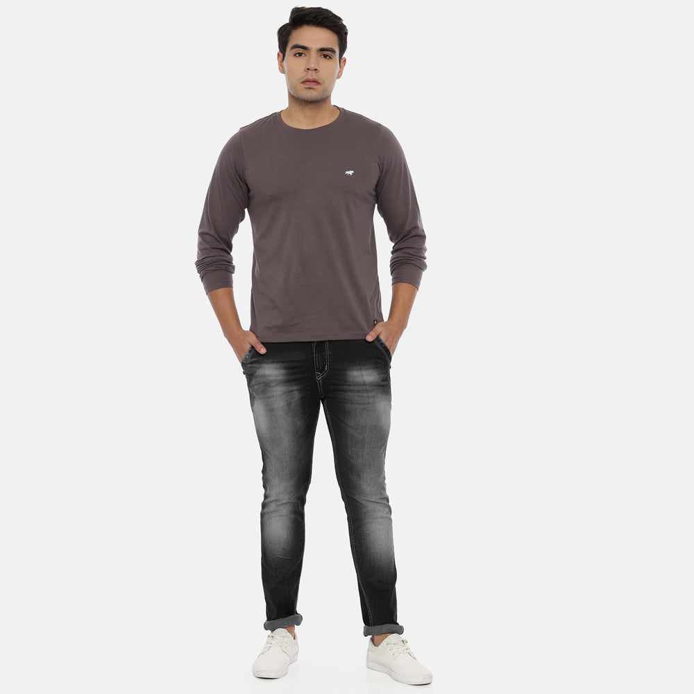 Pebble Grey Full Sleeves Solid T-Shirt Full Sleeves Bushirt