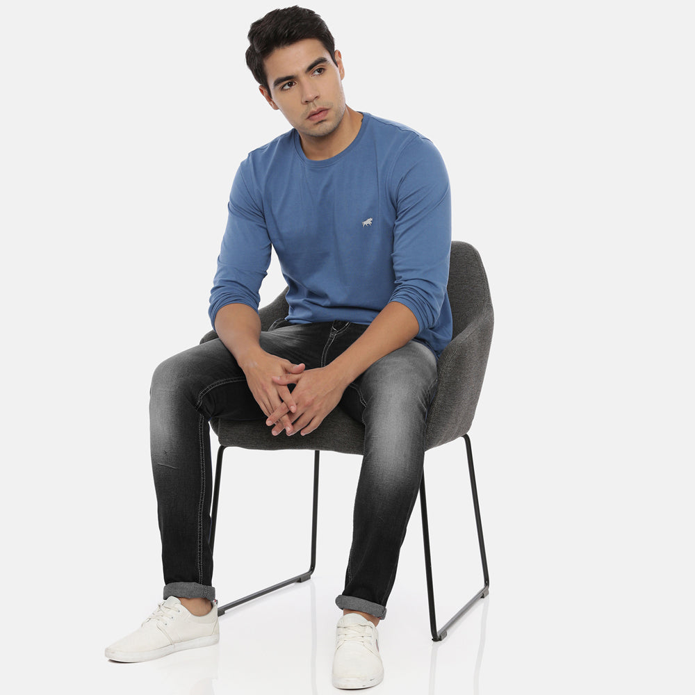 Turquoise Blue Full Sleeves Solid T-Shirt Full Sleeves Bushirt