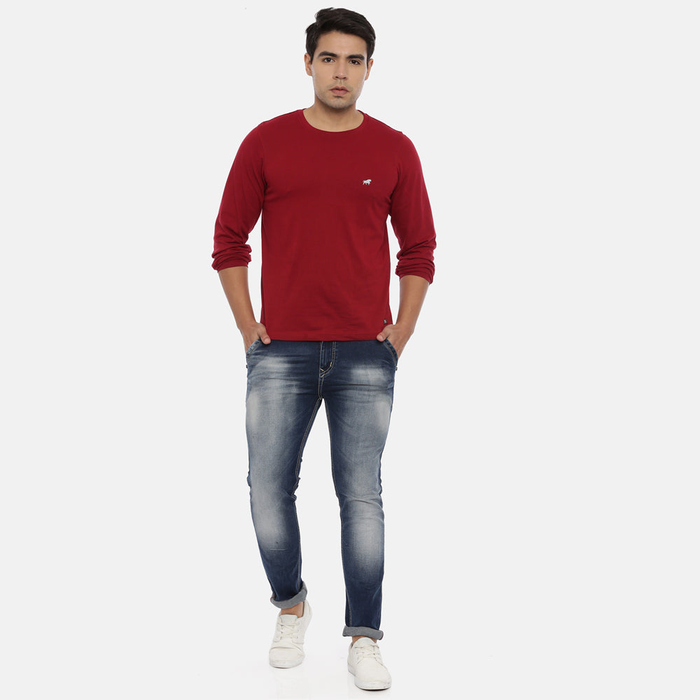 Maroon Full Sleeves Solid T-Shirt Full Sleeves Bushirt