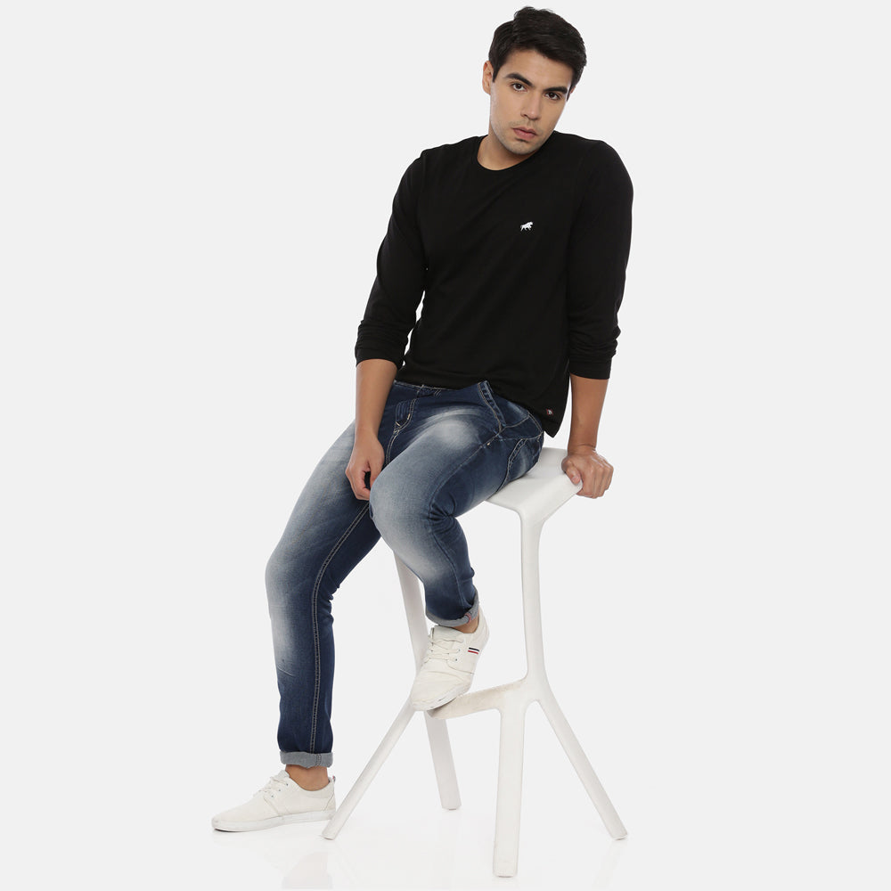 Black Full Sleeves Solid T-Shirt Full Sleeves Bushirt