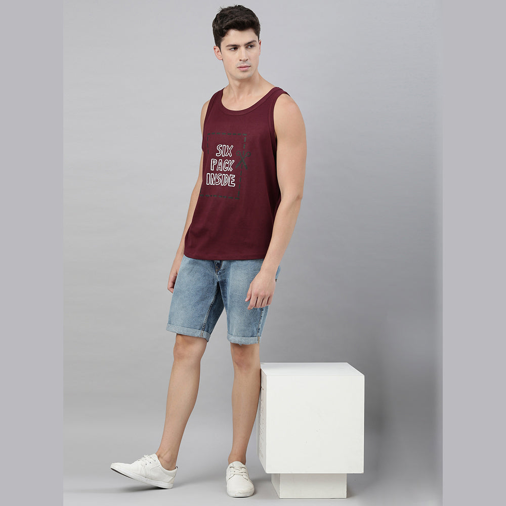 Six Pack Inside Maroon Sleeveless T-Shirt Vest Bushirt