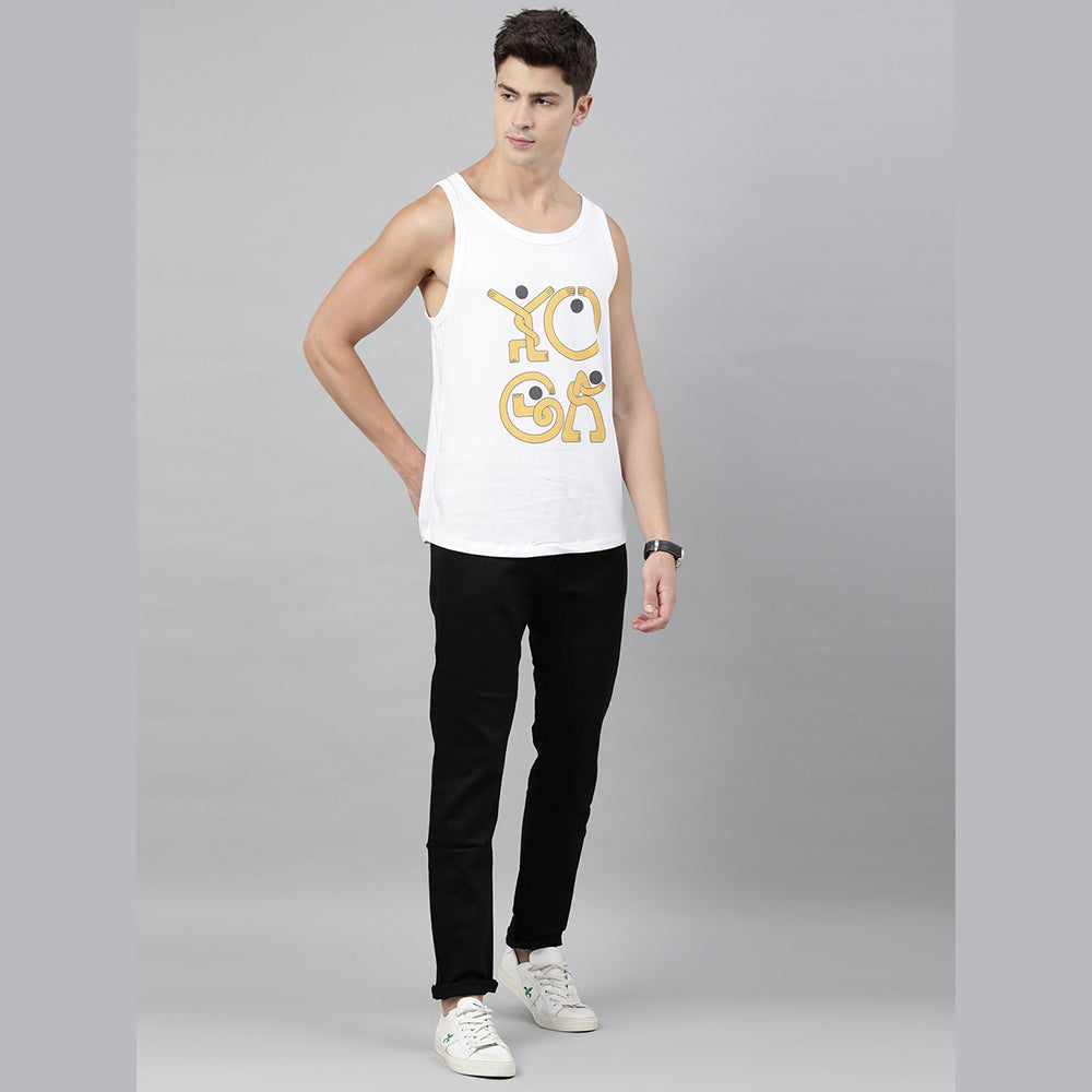 Yoga White Sleeveless T-Shirt Vest Bushirt