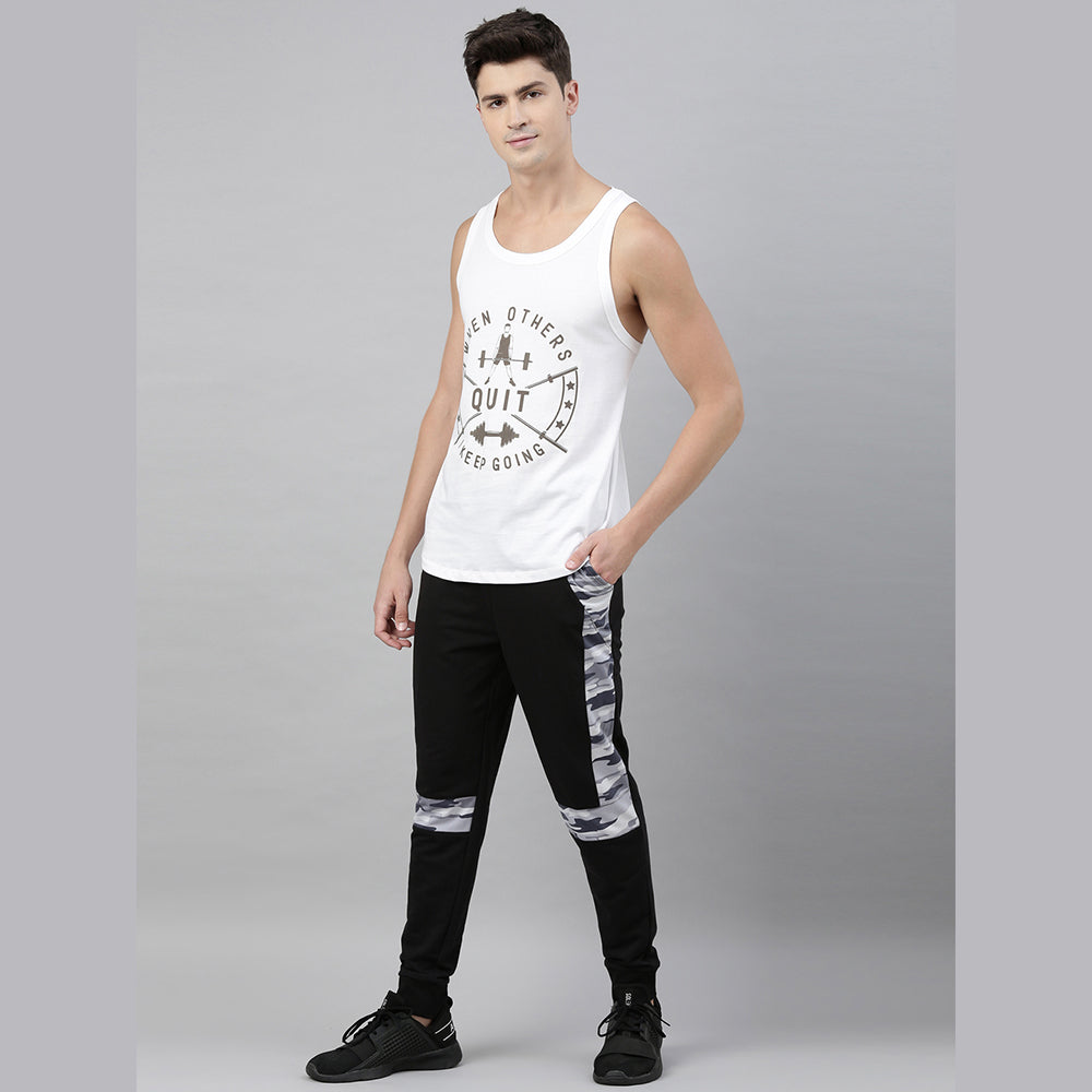 Quit White Sleeveless T-Shirt Vest Bushirt