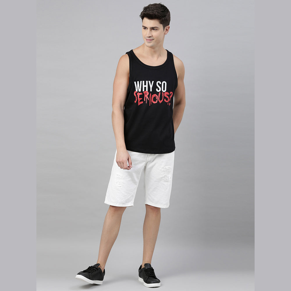 Why So Serious Black Sleeveless T-Shirt Vest Bushirt
