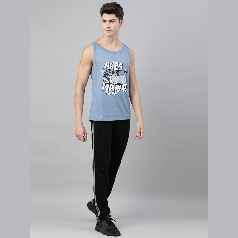 Aalas Majbor Turquoise Blue Sleeveless T-Shirt Vest Bushirt