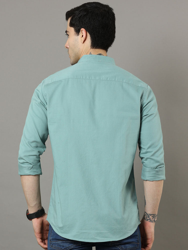 Mao Collar Laurel Green Solid Shirt Solid Shirt Bushirt   