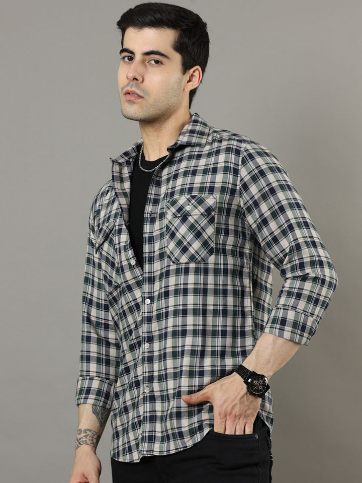 Cross Flap Green Check Shirt Checks Shirt Bushirt   