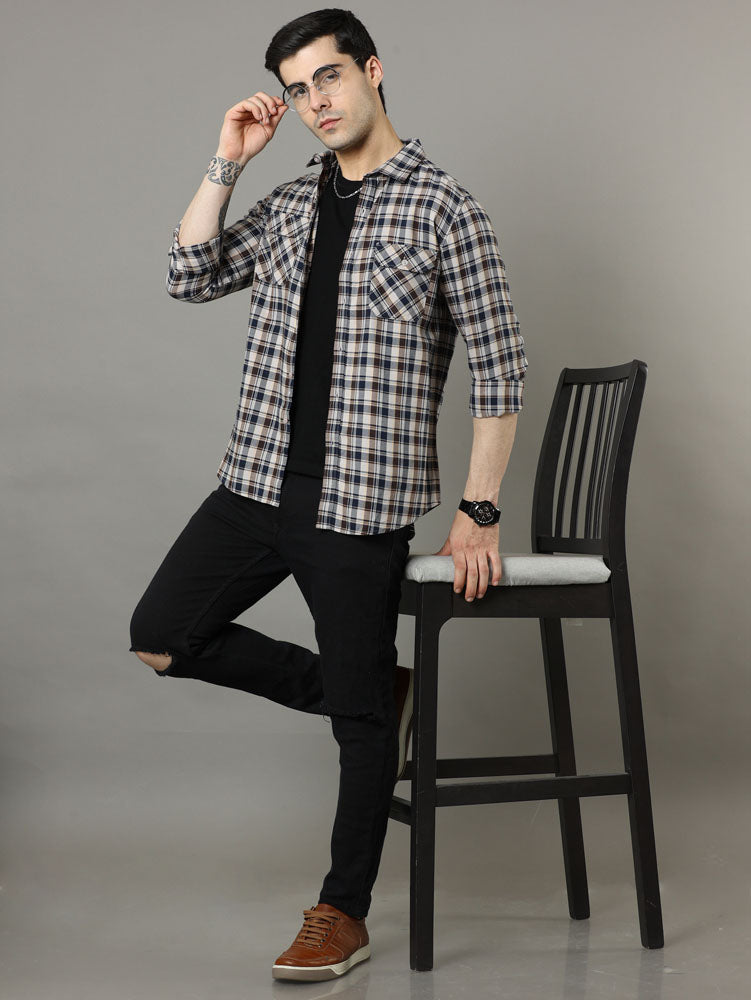 Cross Flap Brown Check Shirt Checks Shirt Bushirt   